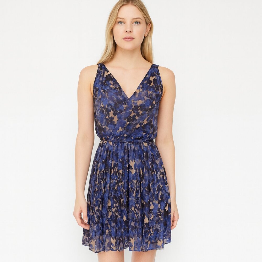 Charlotte Ronson Blue Abstract Print Silk Chiffon Sleeveless Flowy Dress Size 2